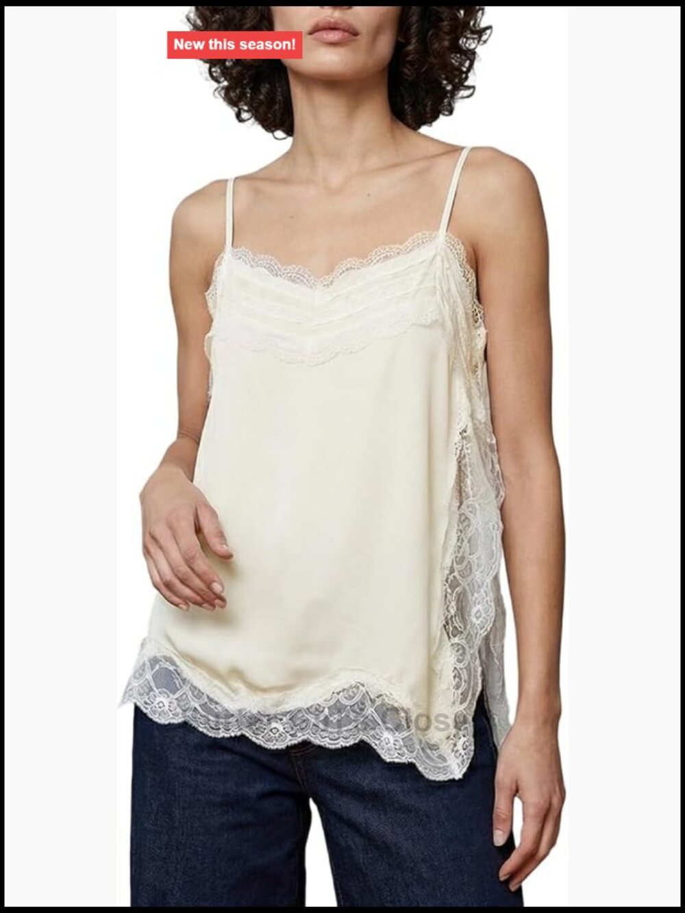 Women's Long Lace Camisole Tank Top Square Neck Side Split Flowy Chiffon Cami